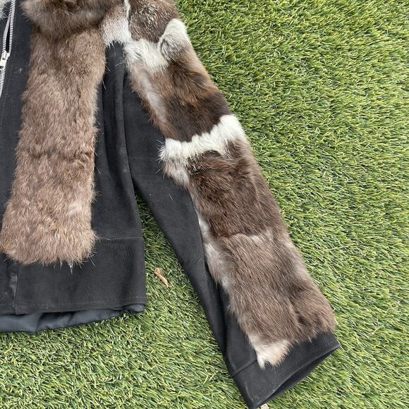 Vintage Rabbit Fur Suede Full Zip Bomber Jacket Womens Small Genuine Fur Coat - Picture 4 of 9